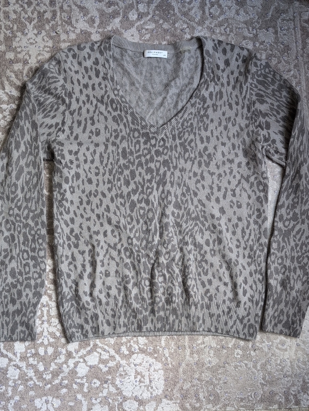 Equipment Taupe Leopard-Print V-Neck Sweater
